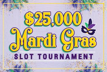 $25,000 Mardi Gras Slot Tournament with mask image