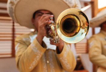 trumpet player wearing a sombrero