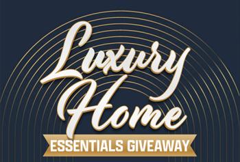 Luxury Home Essentials Giveaway with a gold burst in the background