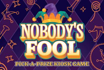Nobody's Fool Kiosk Game with jester hat in the background 